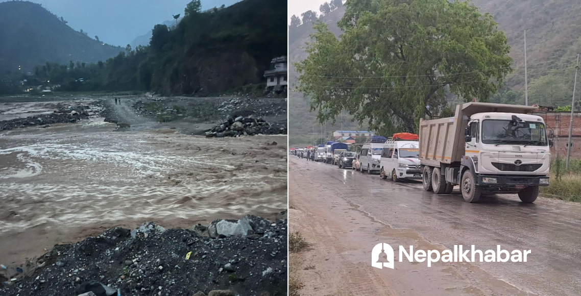 रोशी खोलाको बाढीले डाइभर्सन बगाउँदा बीपी राजमार्ग १५ घण्टादेखि अवरुद्ध